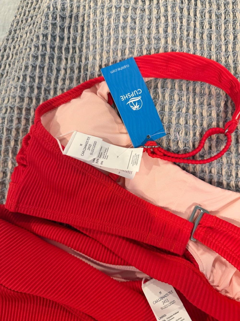 Cupshe Red Ribbed Two-Piece Bikini Set - Picture 3 of 4